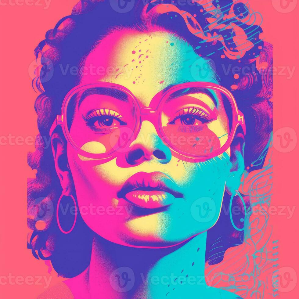 an image of a woman with glasses on a pink background generative ai photo