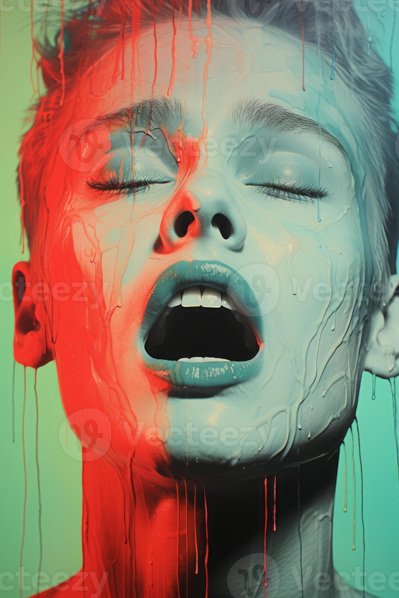 an image of a woman with dripping paint on her face generative ai