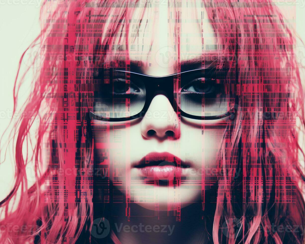 an image of a woman with glasses and pink hair generative ai photo
