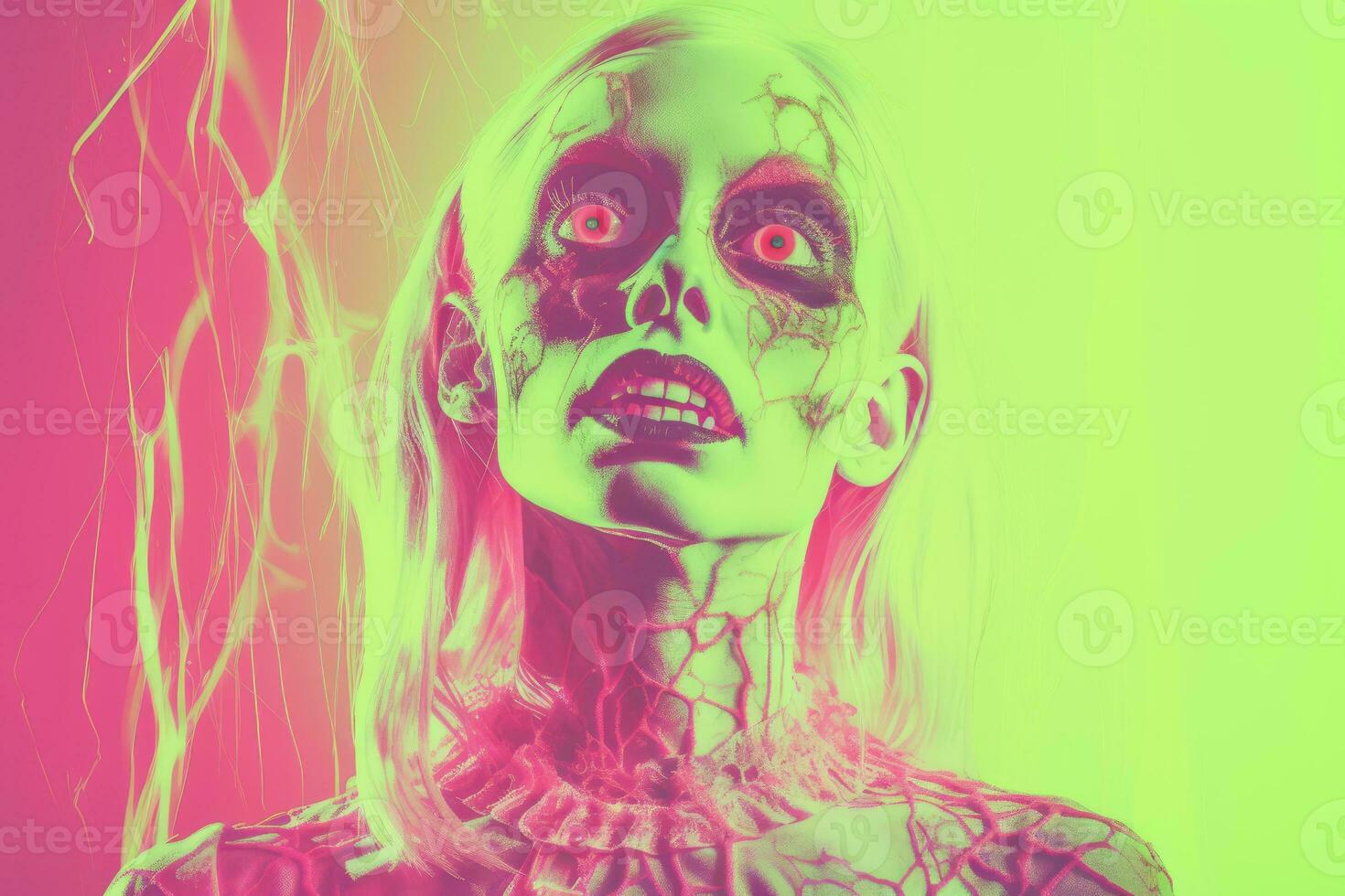 an image of a woman with glowing red eyes generative ai photo