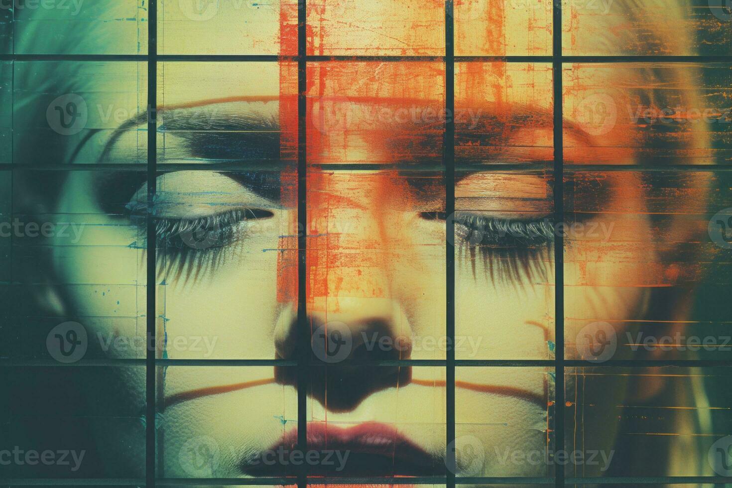 an image of a woman with her eyes closed in front of bars generative ai photo
