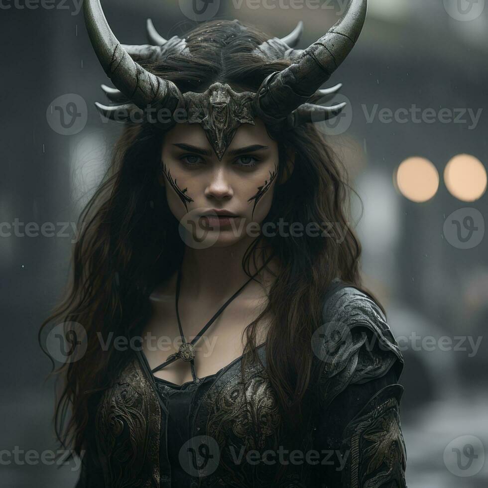 an image of a woman with horns on her head generative ai photo