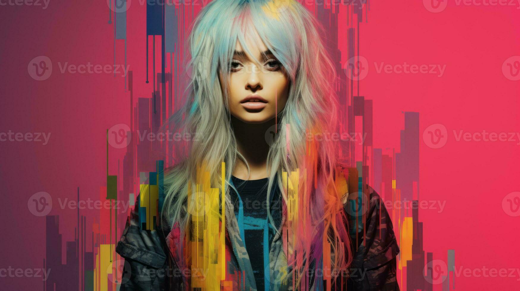 an image of a woman with long hair and colorful hair generative ai photo