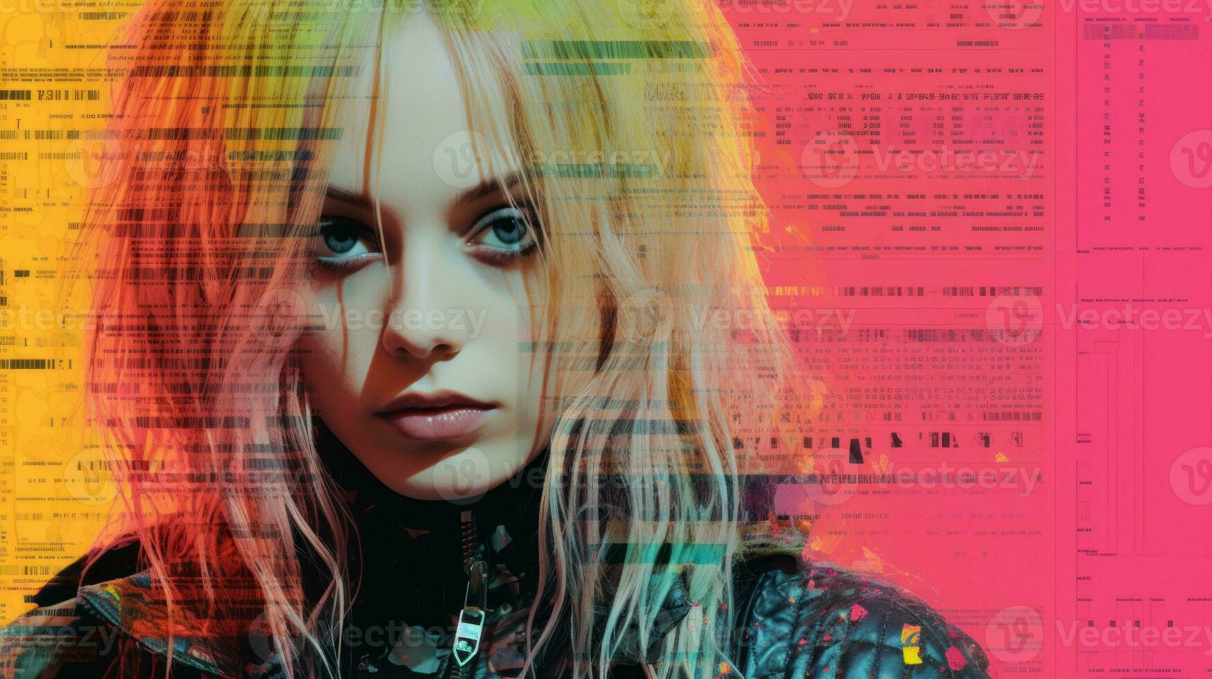 an image of a woman with long hair in front of a computer screen generative ai photo