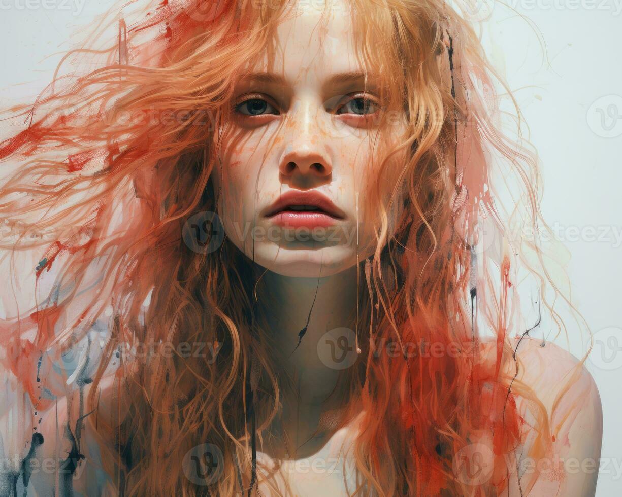 an image of a woman with long red hair generative ai photo