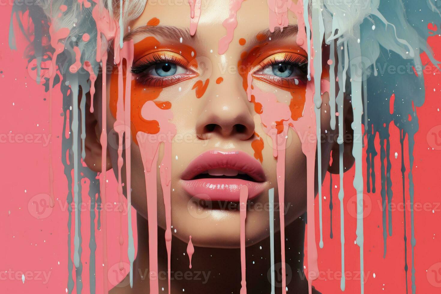 an image of a woman with paint dripping down her face generative ai photo