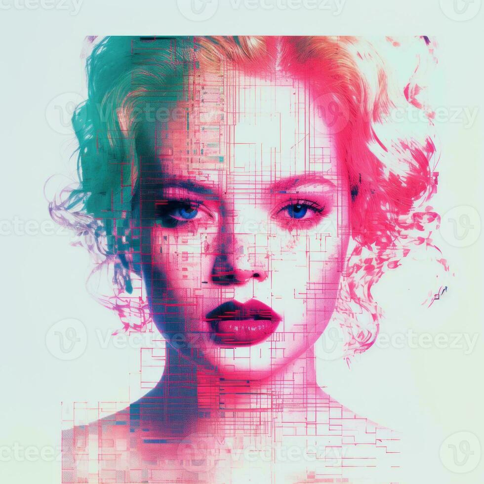 an image of a woman with pink and blue hair generative ai photo