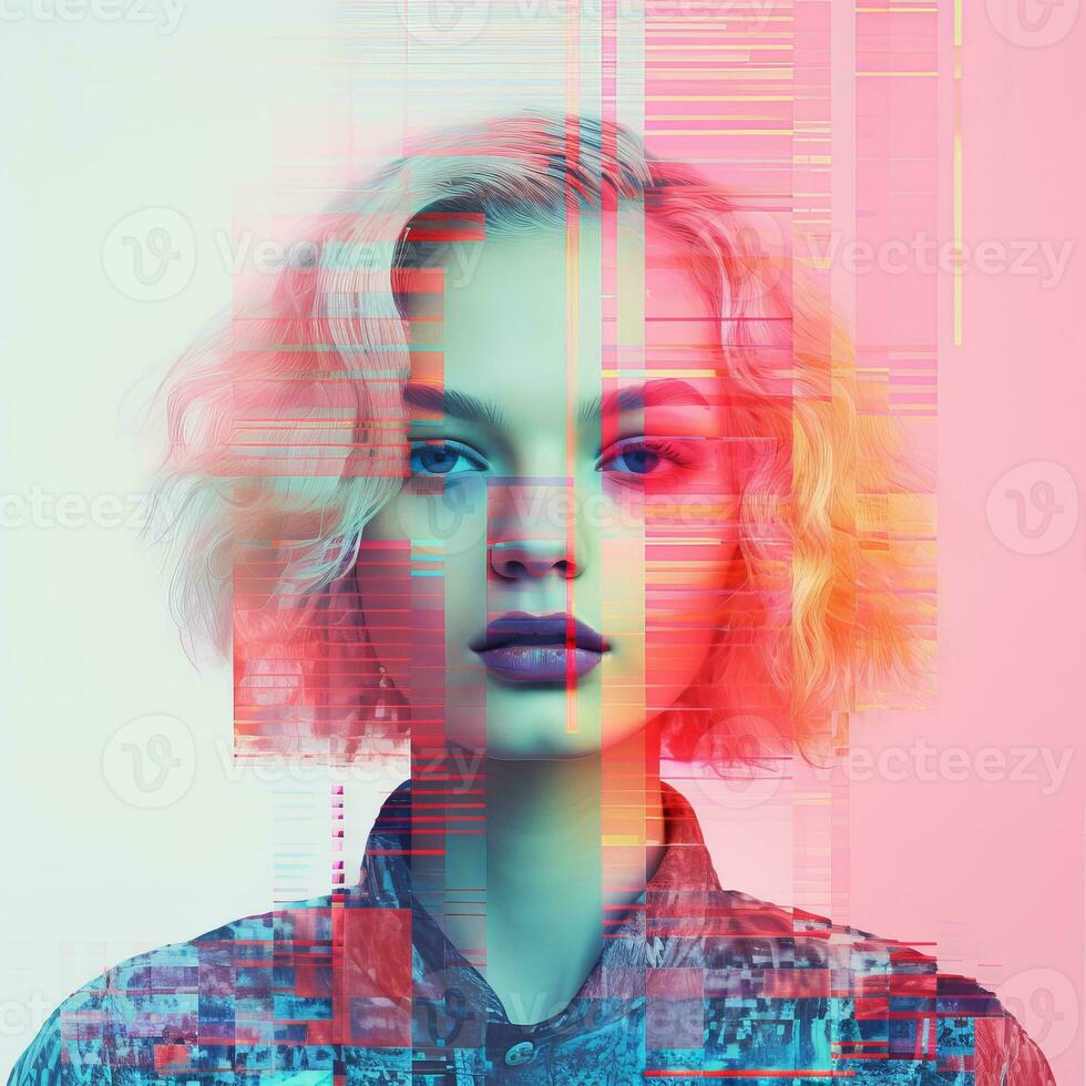 an image of a woman with pink and blue hair generative ai photo