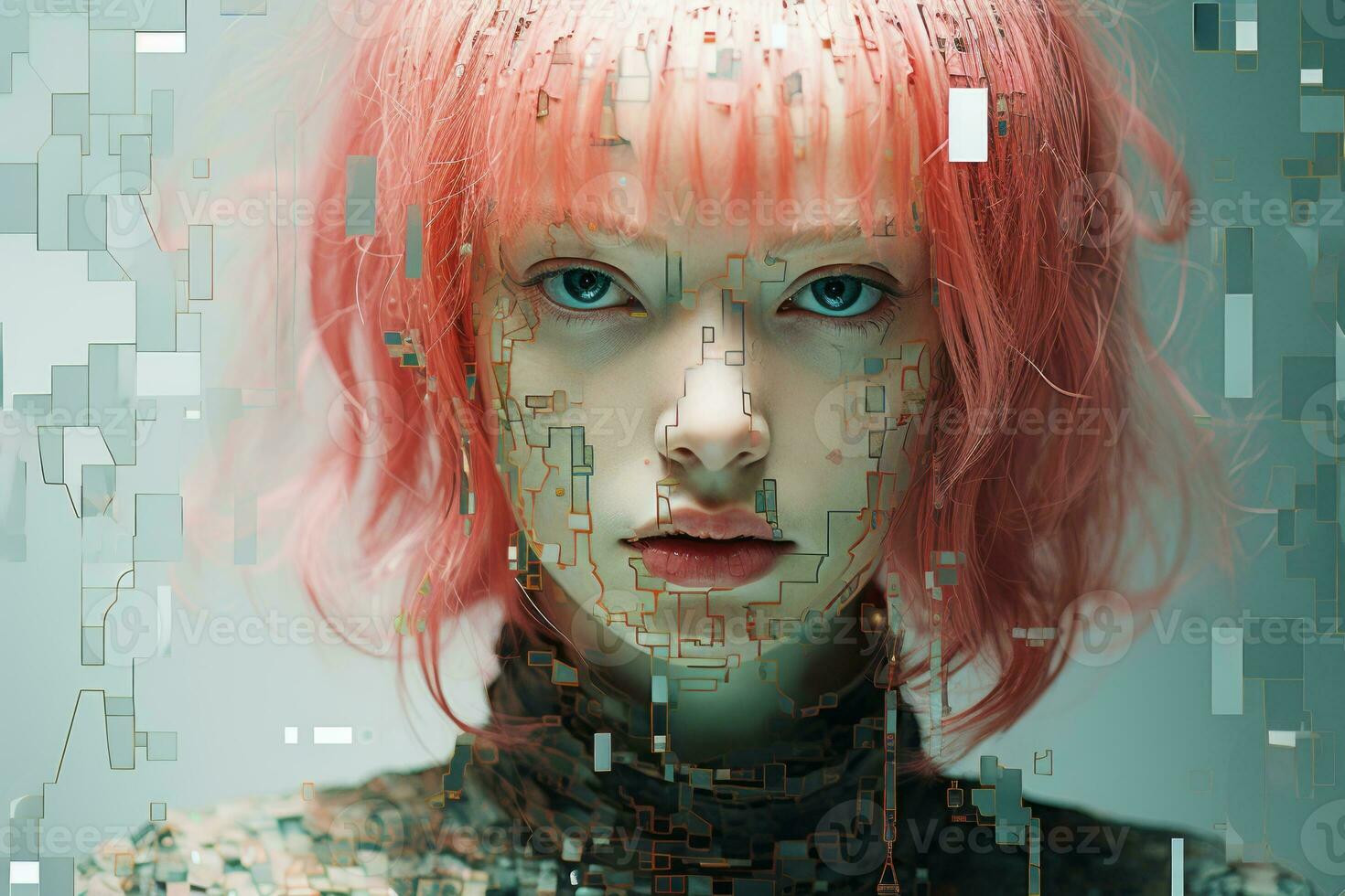an image of a woman with pink hair generative ai photo