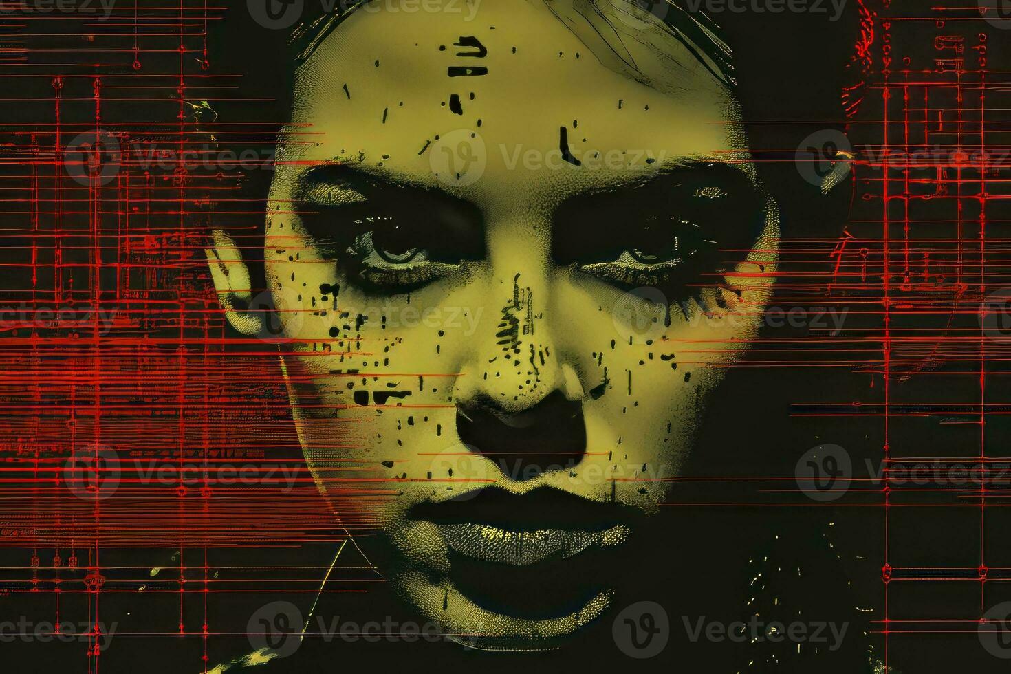 an image of a woman with red and black lines on her face generative ai photo