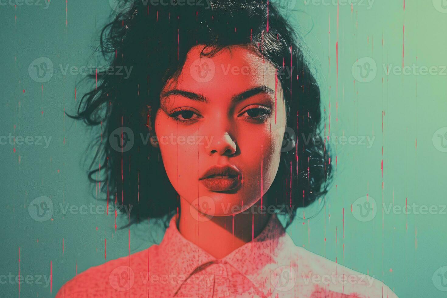 an image of a woman with red and pink paint on her face generative ai photo