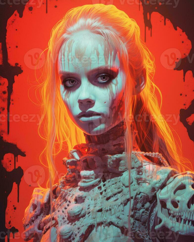 an image of a woman with red hair and blood dripping from her face generative ai photo