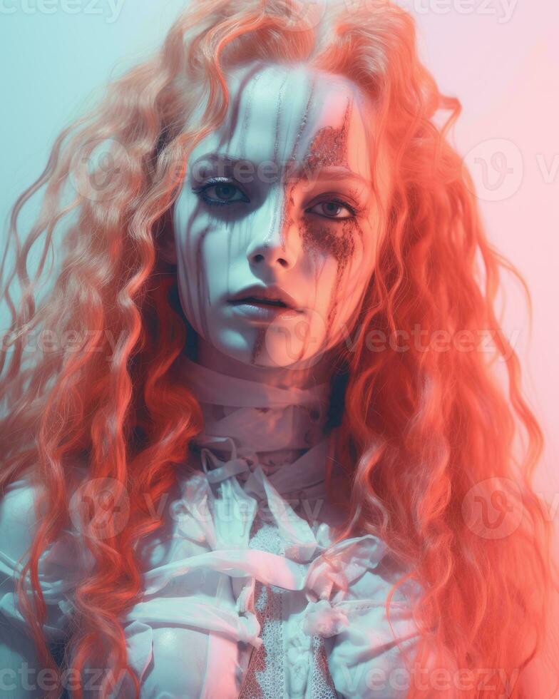 an image of a woman with red hair and makeup generative ai photo
