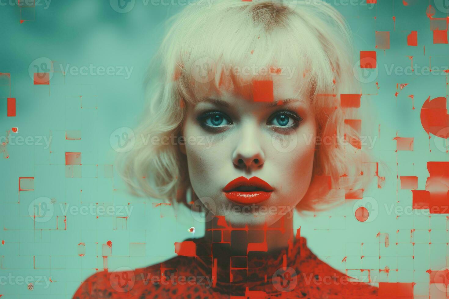 an image of a woman with red lips and a red background generative ai photo