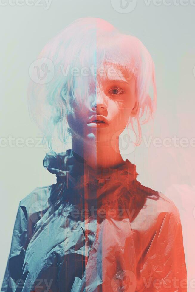 an image of a woman with two different colors on her face generative ai photo