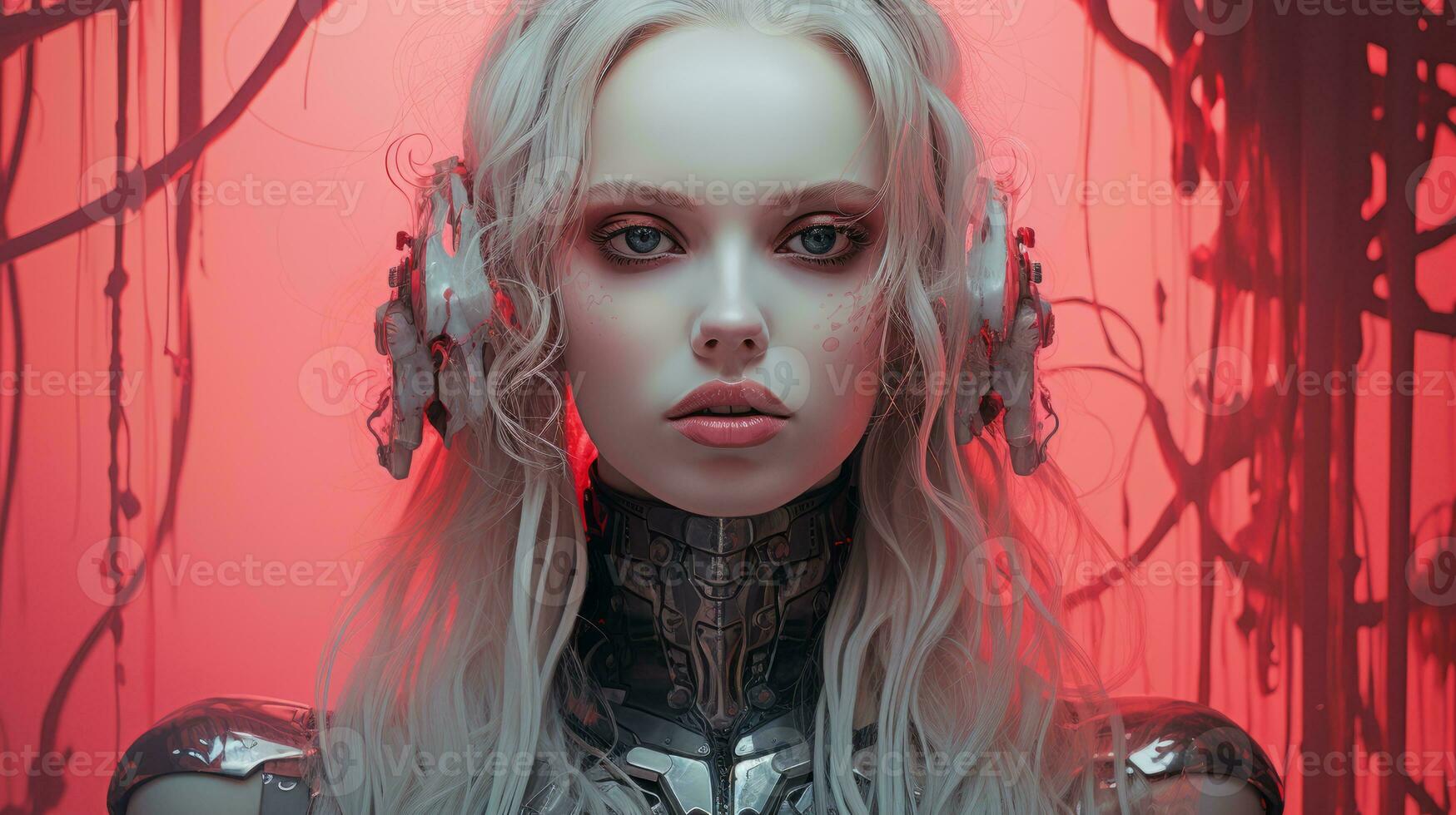 an image of a woman with white hair and headphones generative ai photo
