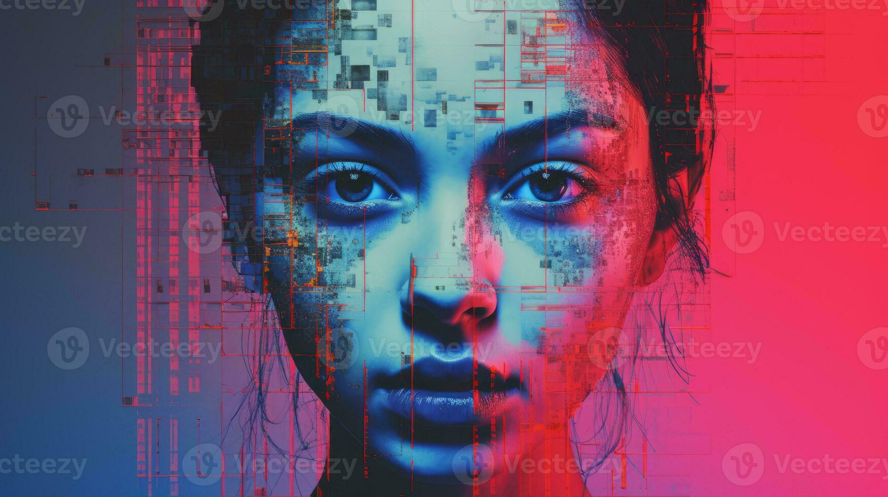 an image of a womans face on a computer screen generative ai photo