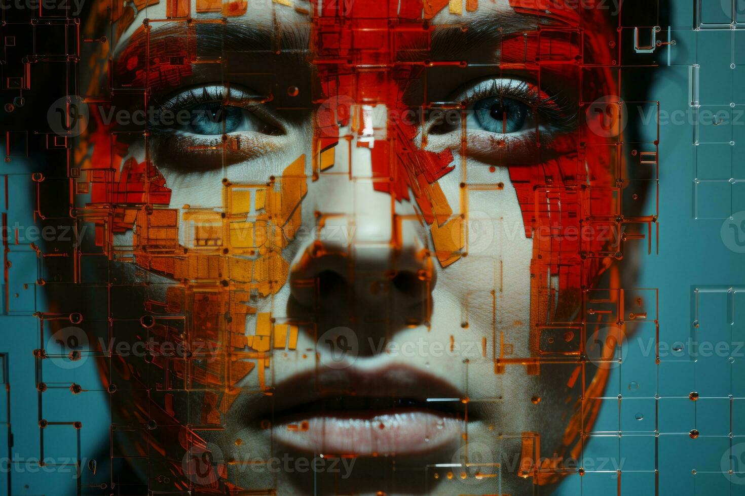 an image of a womans face made up of squares generative ai photo