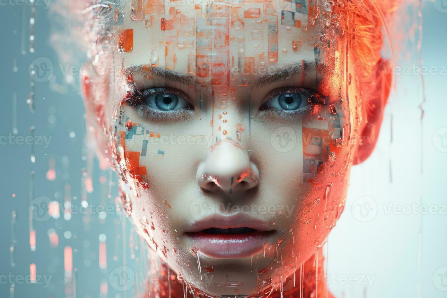 an image of a womans face with a computer chip on her face generative ai photo