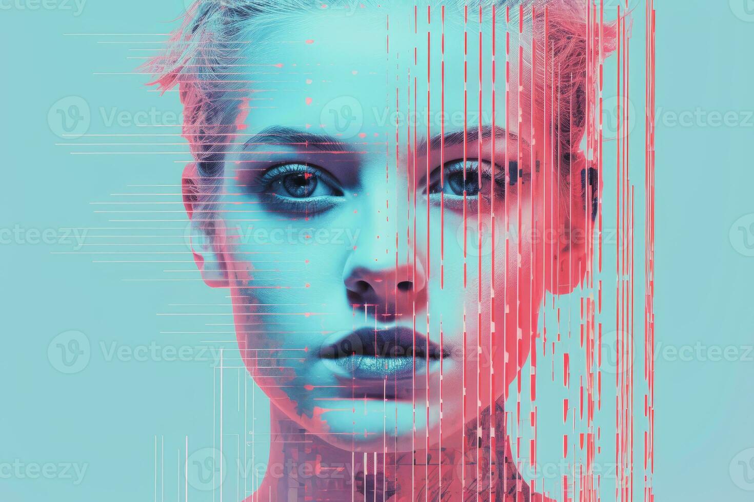 an image of a womans face with a computer screen in the background generative ai photo