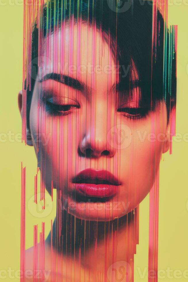 an image of a womans face with a pink background generative ai photo