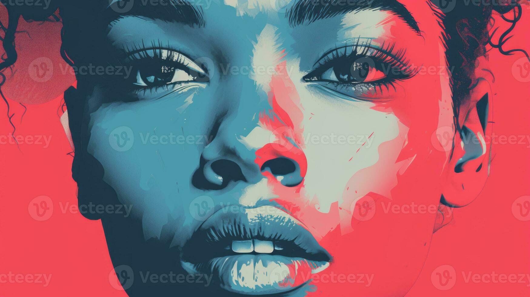an image of a womans face with a red and blue background generative ai photo