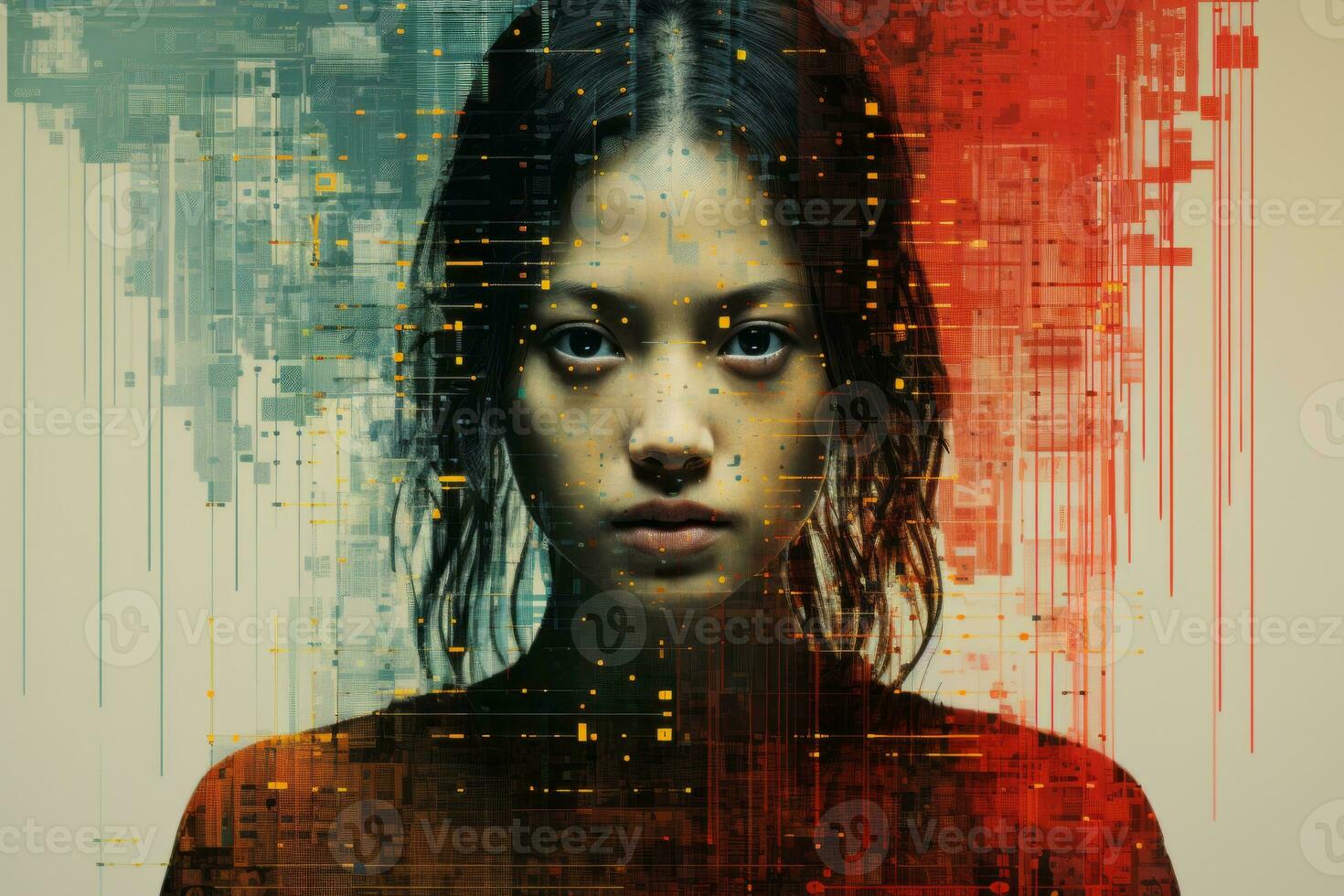 an image of a womans face with a red and blue background generative ai photo