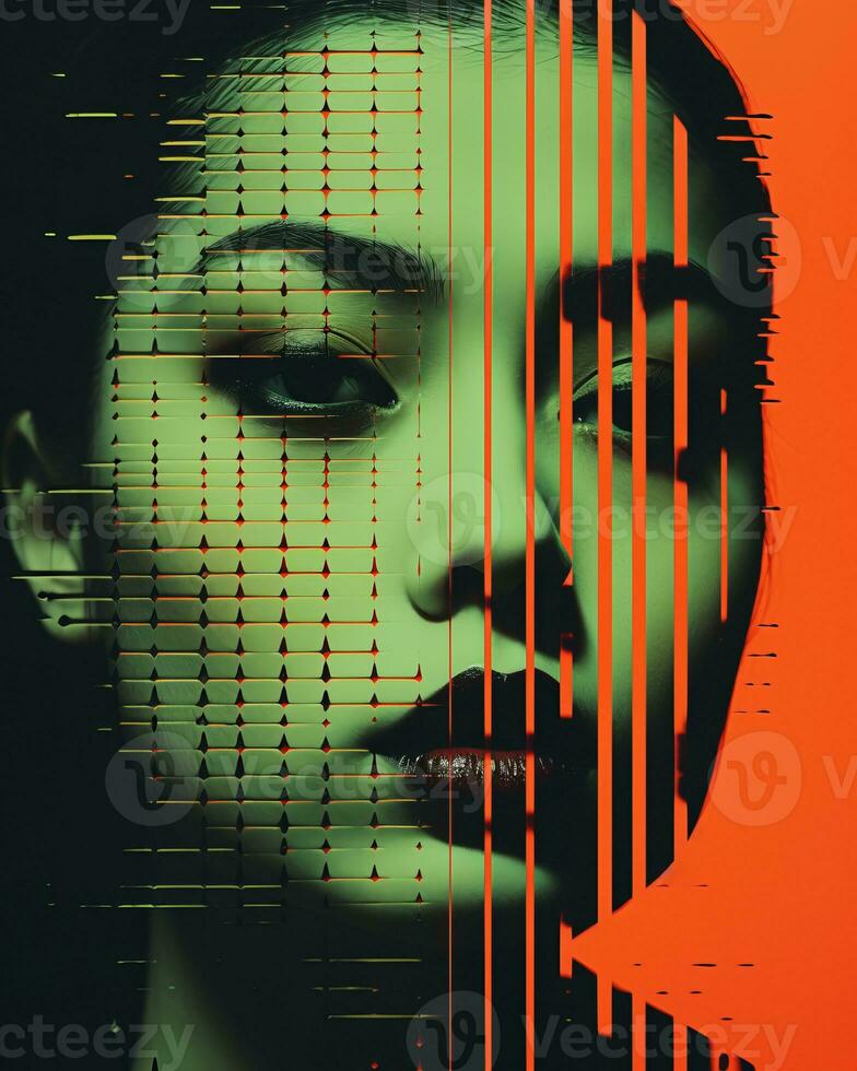 an image of a womans face with an orange and black background generative ai photo