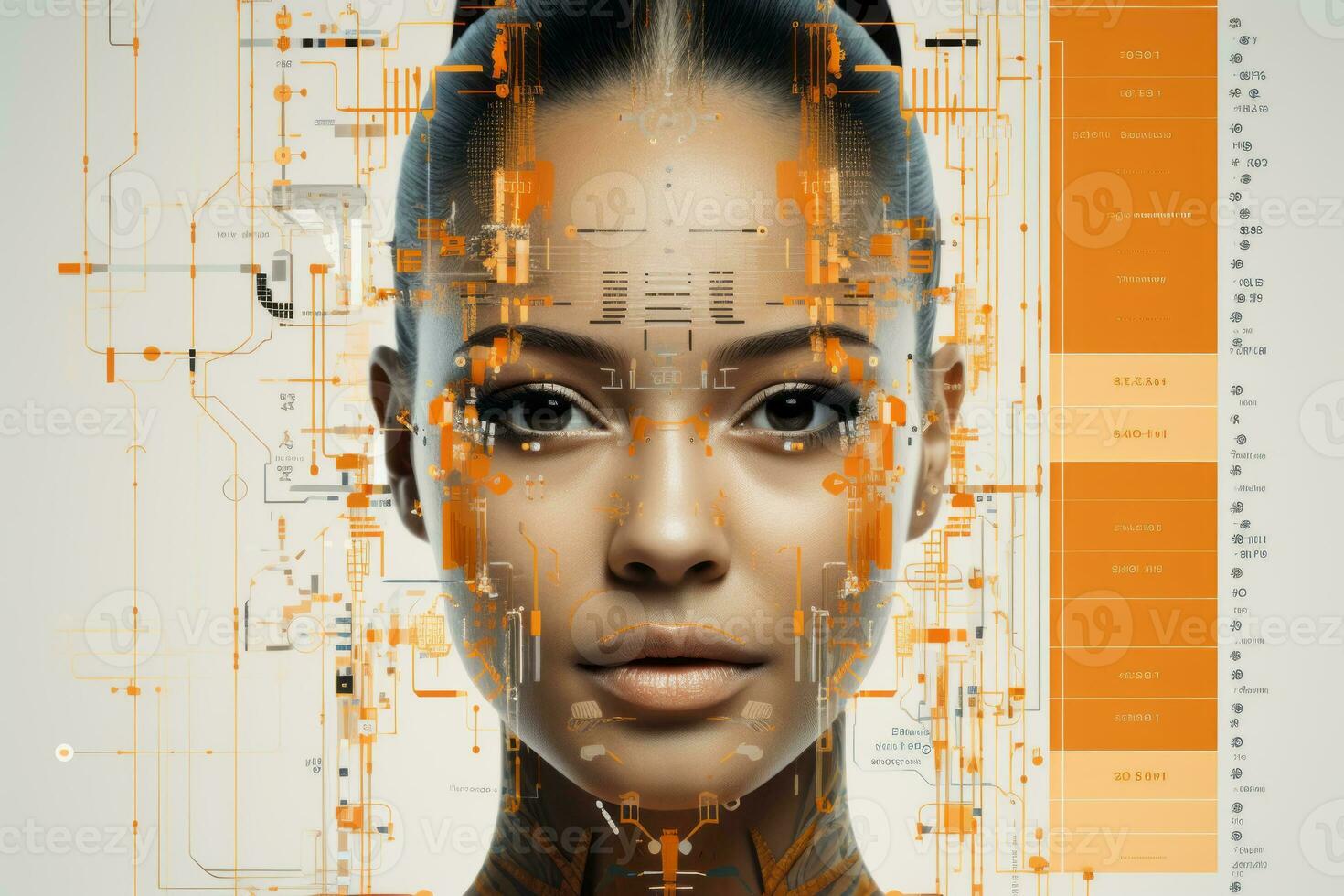 an image of a womans face with an orange background generative ai photo