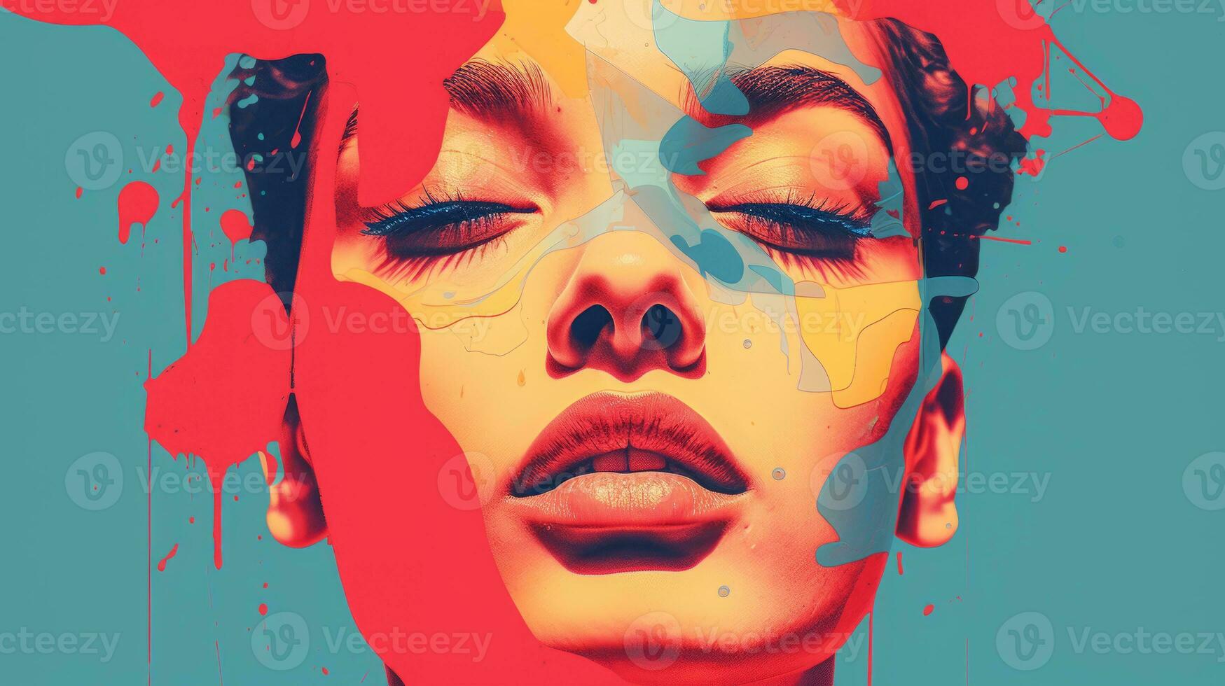 an image of a womans face with paint splatters on it generative ai photo