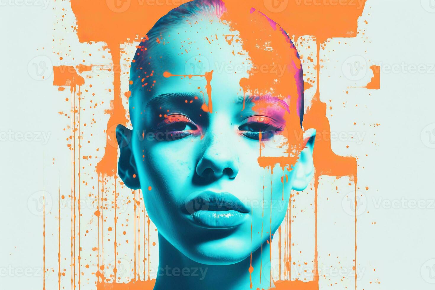 an image of a womans face with paint splatters on it generative ai photo