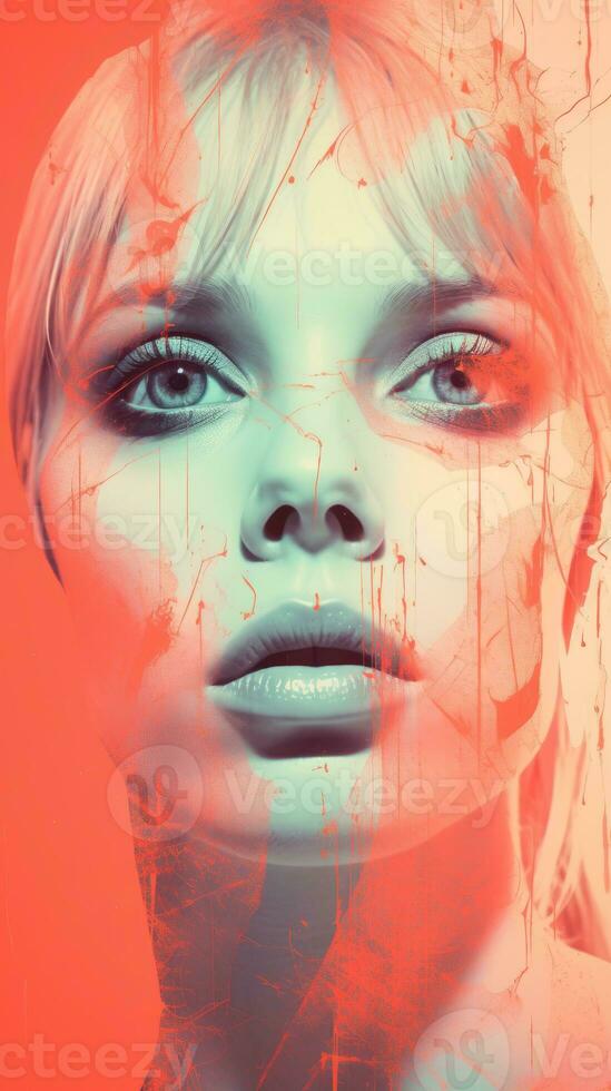 an image of a womans face with paint splatters on it generative ai photo