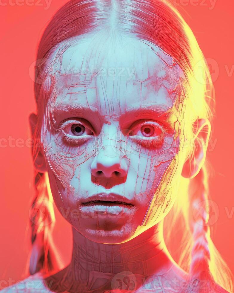 an image of a young girl with her face covered in paint generative ai photo