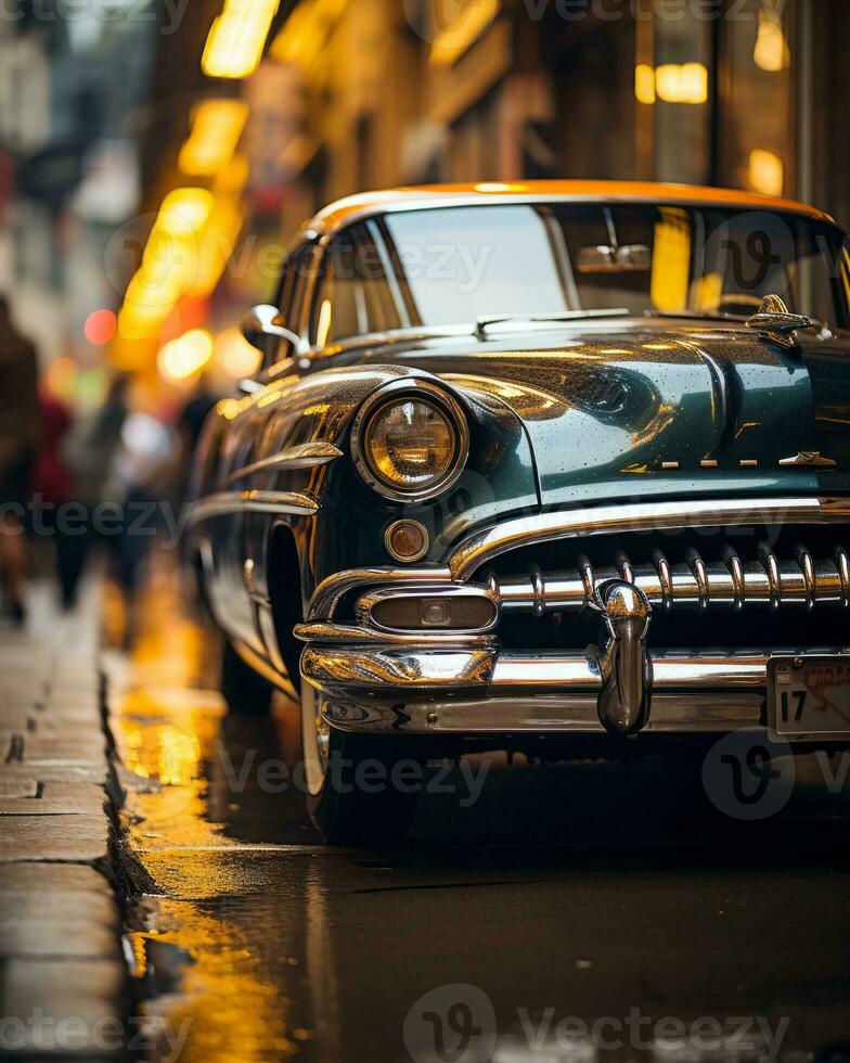 an old car parked on the side of the road generative ai photo
