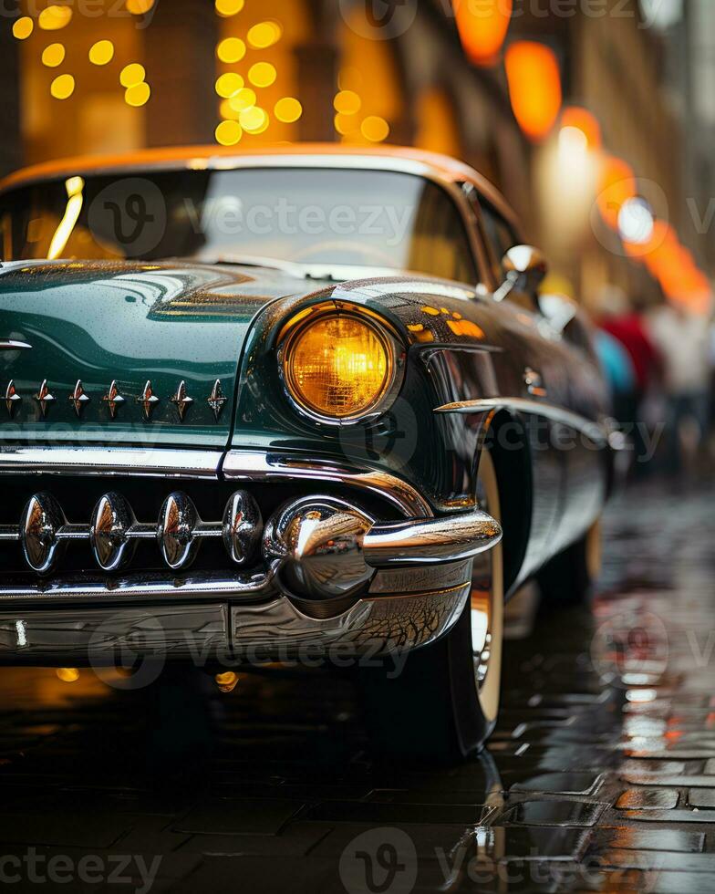 an old car is parked on the side of the road generative ai photo