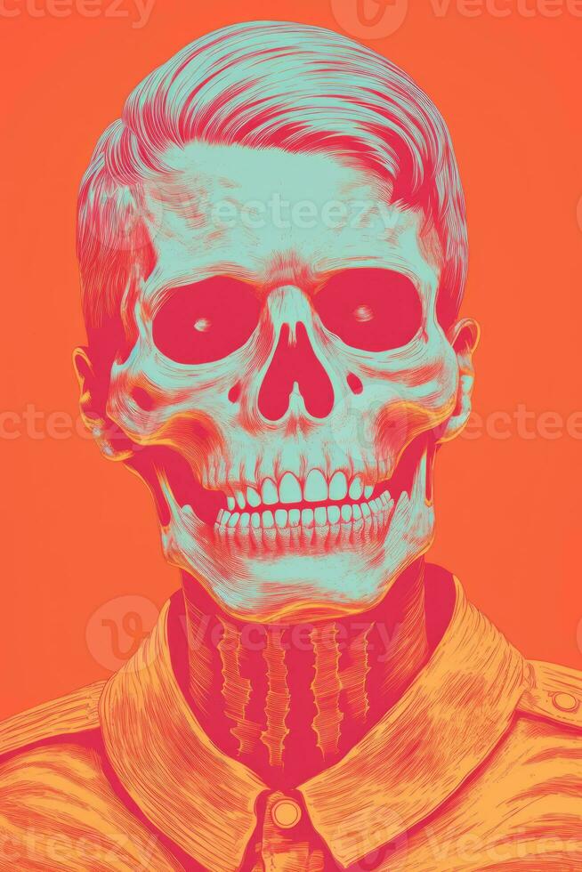 an orange and pink poster with a skull on it generative ai photo