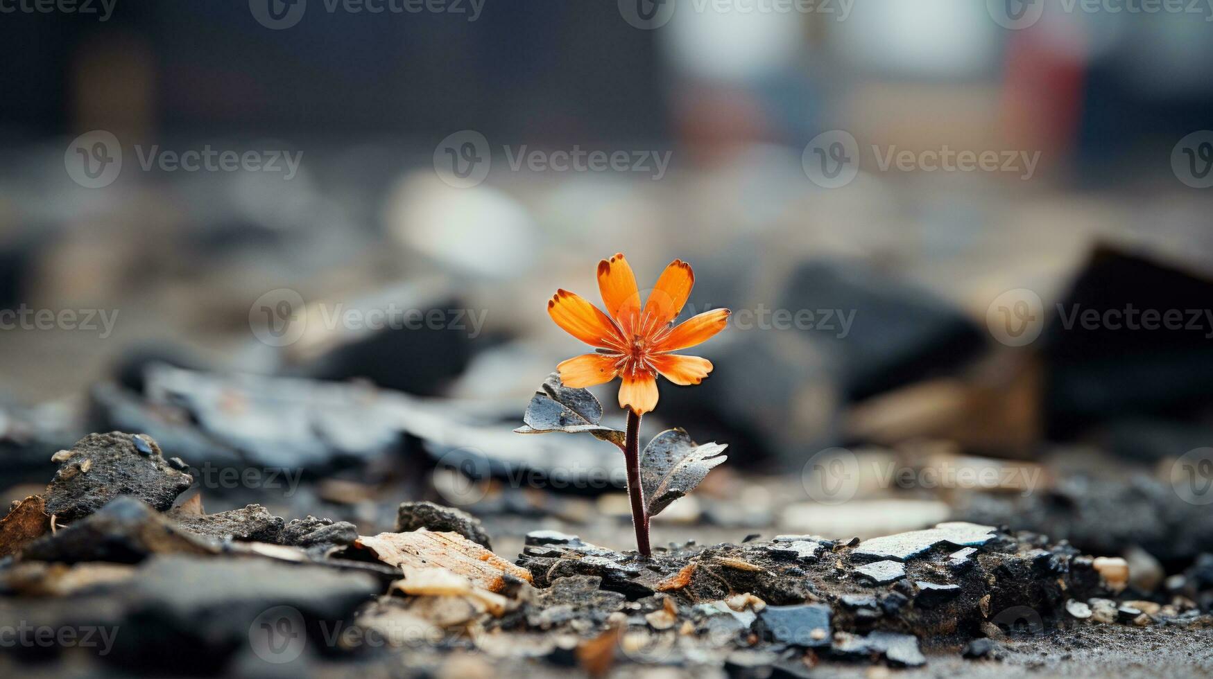 an orange flower is growing out of the ground generative ai photo