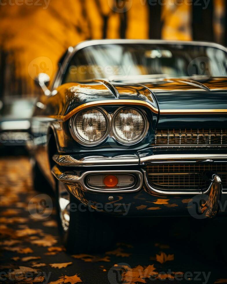 automobile classic car on the street in autumn generative ai photo