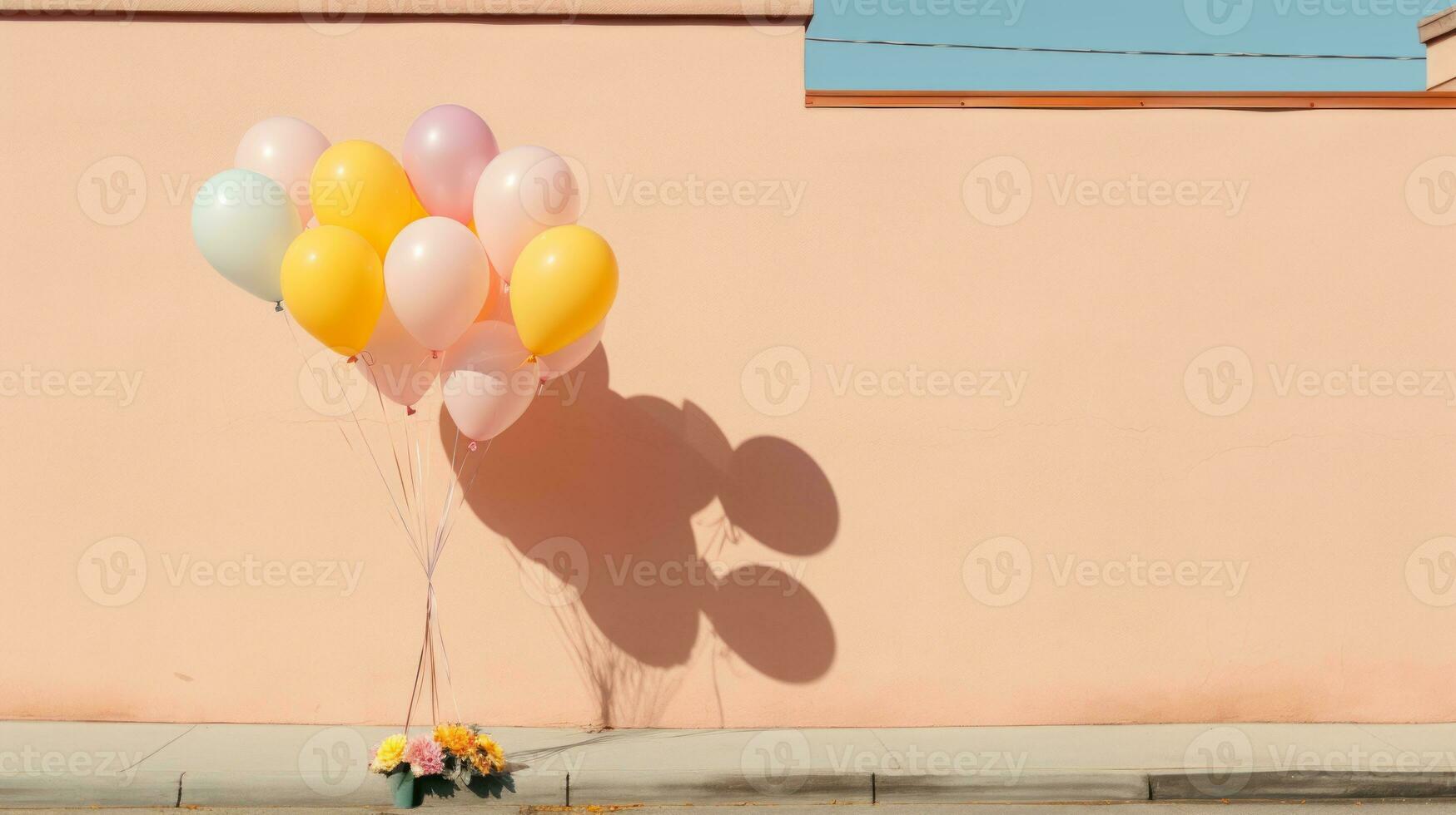 balloons in front of a pink wall generative ai photo