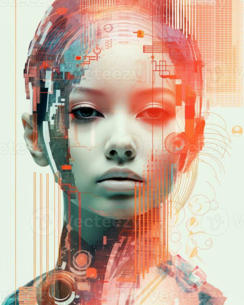 digital art of a young woman with an electronic device on her head generative ai photo