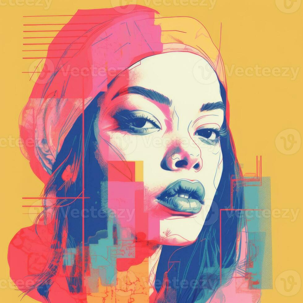digital illustration of a womans face generative ai photo