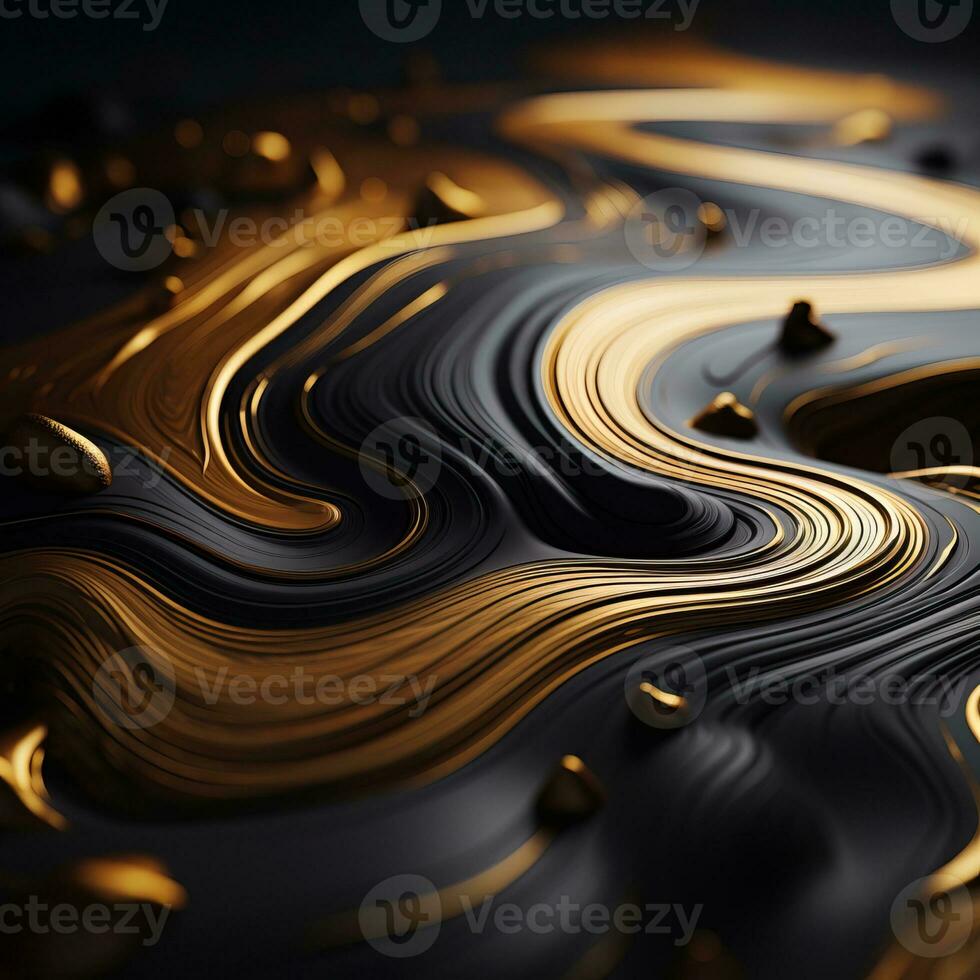 golden liquid flowing over a black background generative ai photo