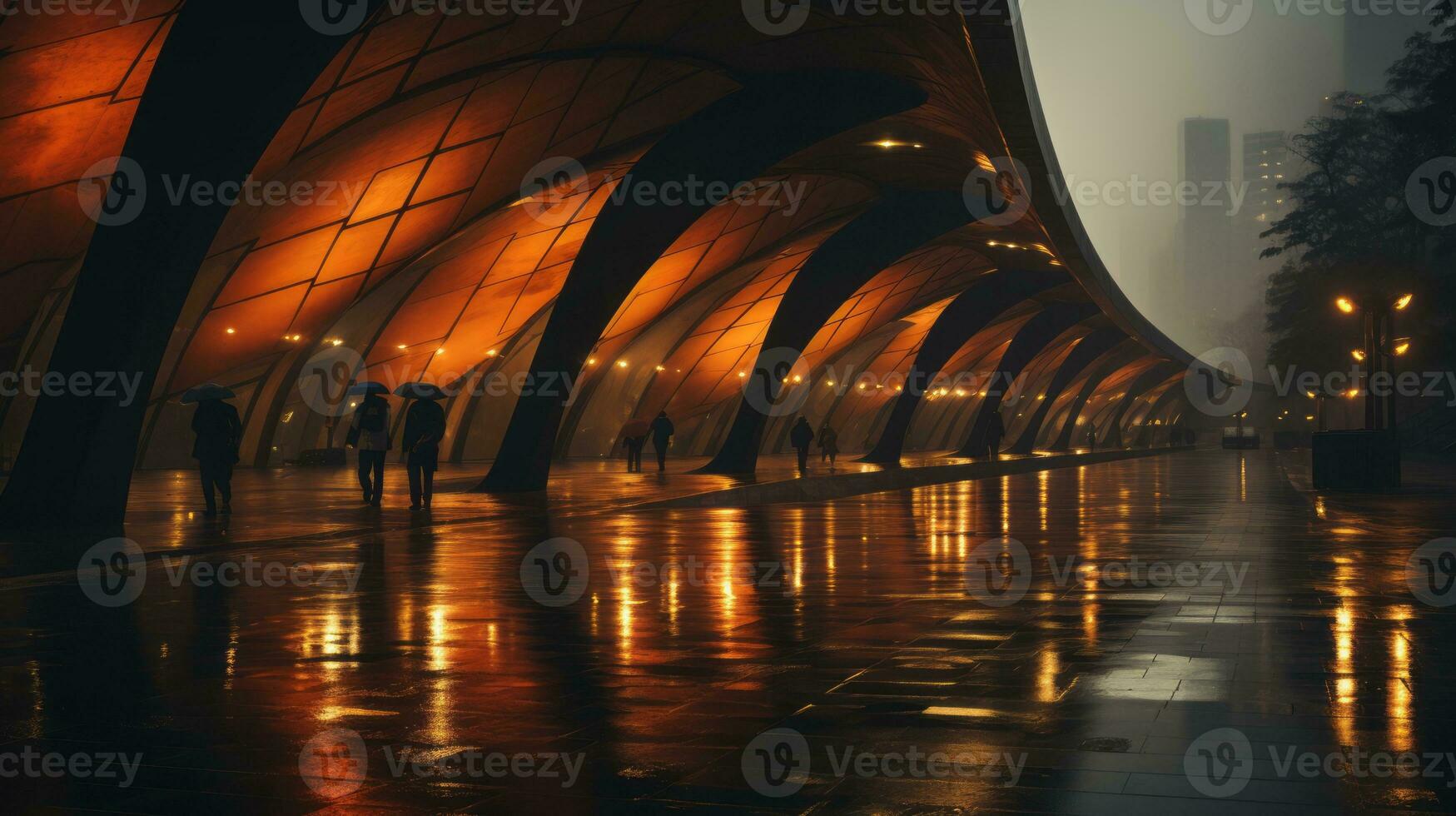 people walking in the rain with umbrellas generative ai photo