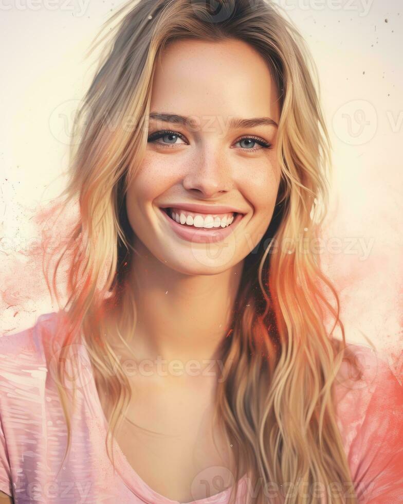 portrait of a beautiful young woman with pink powder on her face generative ai photo