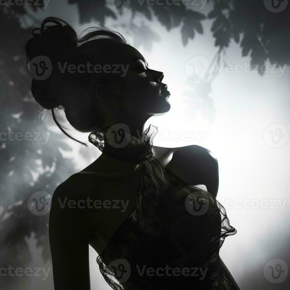 silhouette of a beautiful woman in a foggy forest generative ai photo