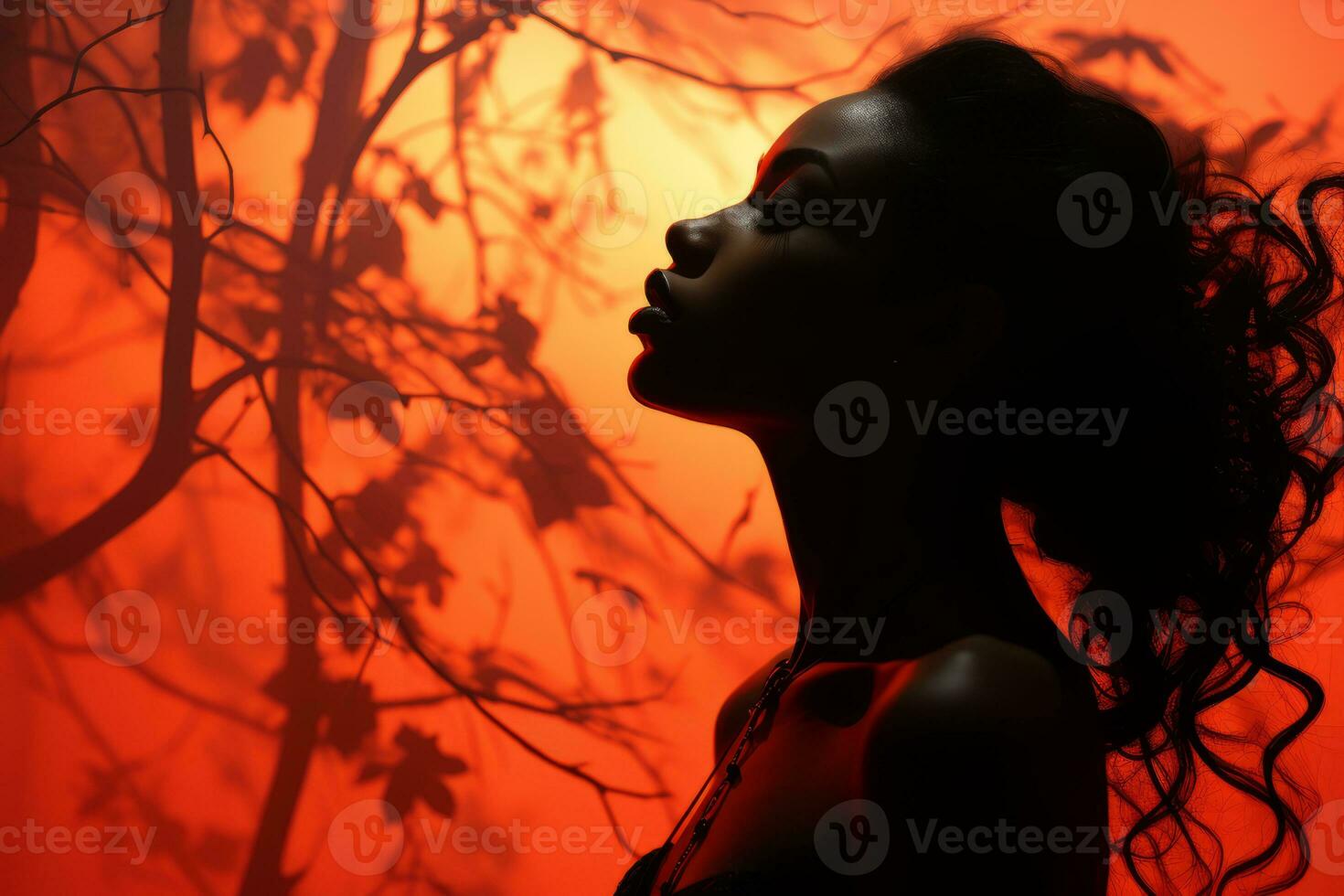 silhouette of a beautiful woman in front of a red background generative ai photo