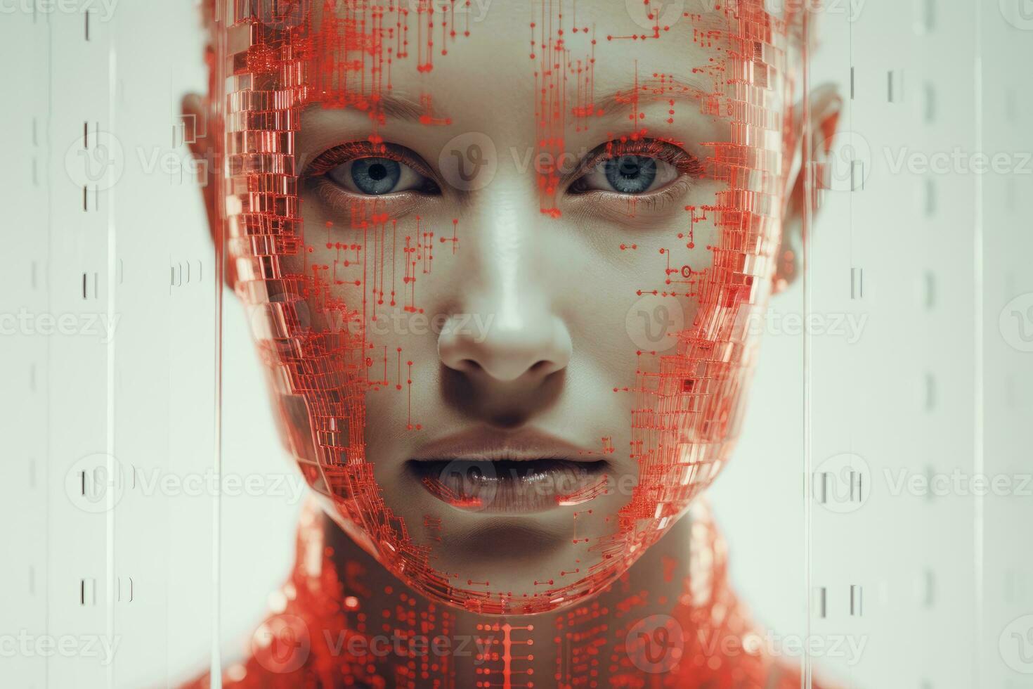 the face of a woman with a red face is shown generative ai photo
