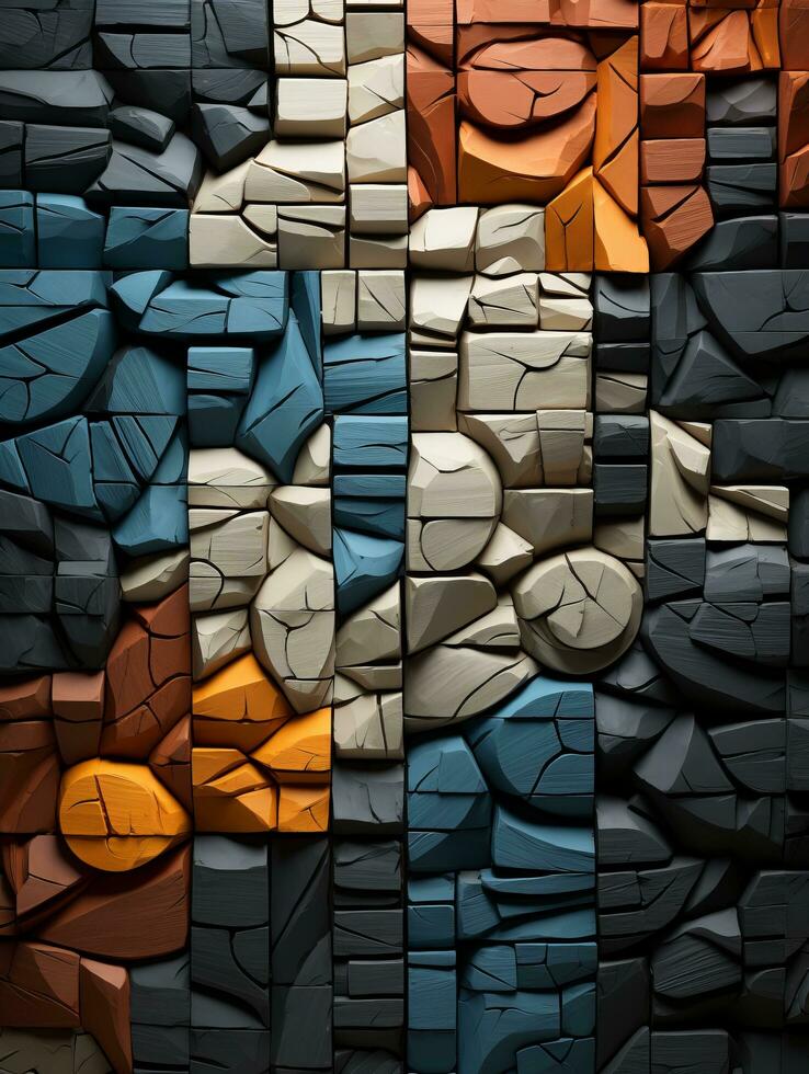 3d rendering of a stone wall with many different colors generative ai photo
