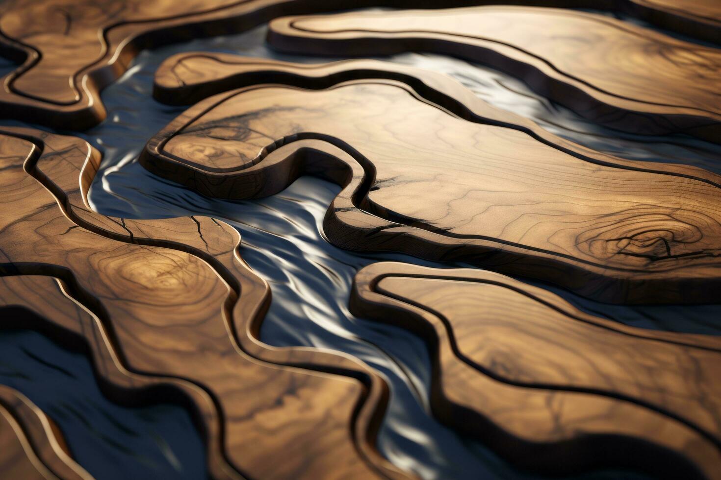 3d rendering of a wooden surface with water flowing through it generative ai photo