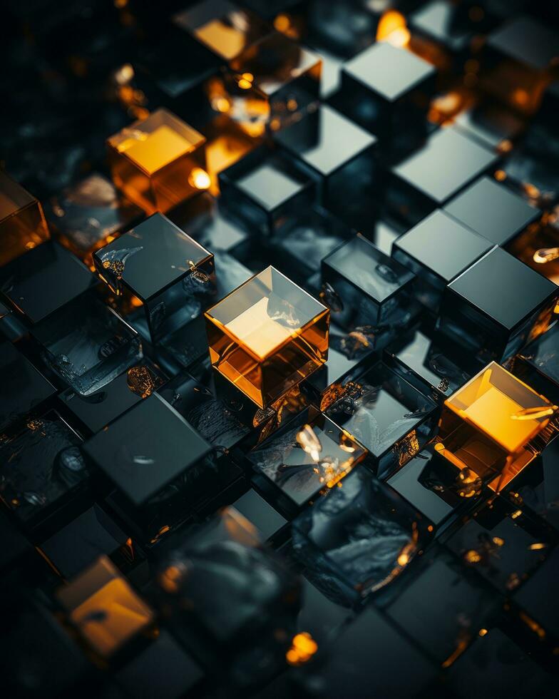 3d rendering of cubes on a black background generative ai photo